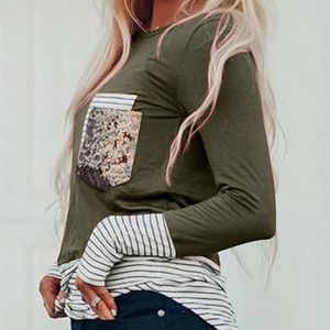 Women's Color Block, Long Sleeve, Top Patch Pocket, Tunic Shirt - Never worn!!